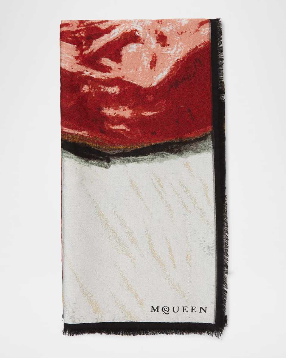 Wool Blend Scarf W/ Painting